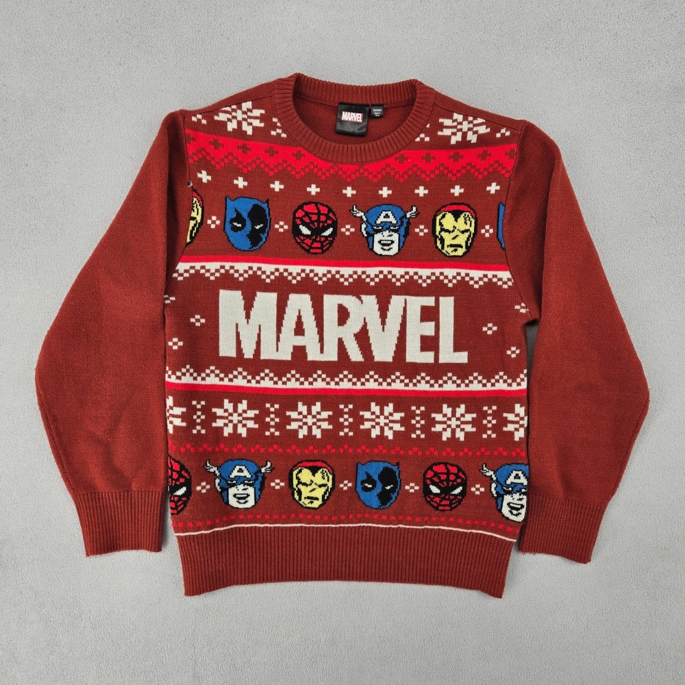 Marvel Kids MD/M Red Sweater Holiday Fair Isle Avengers Superhero Pullover